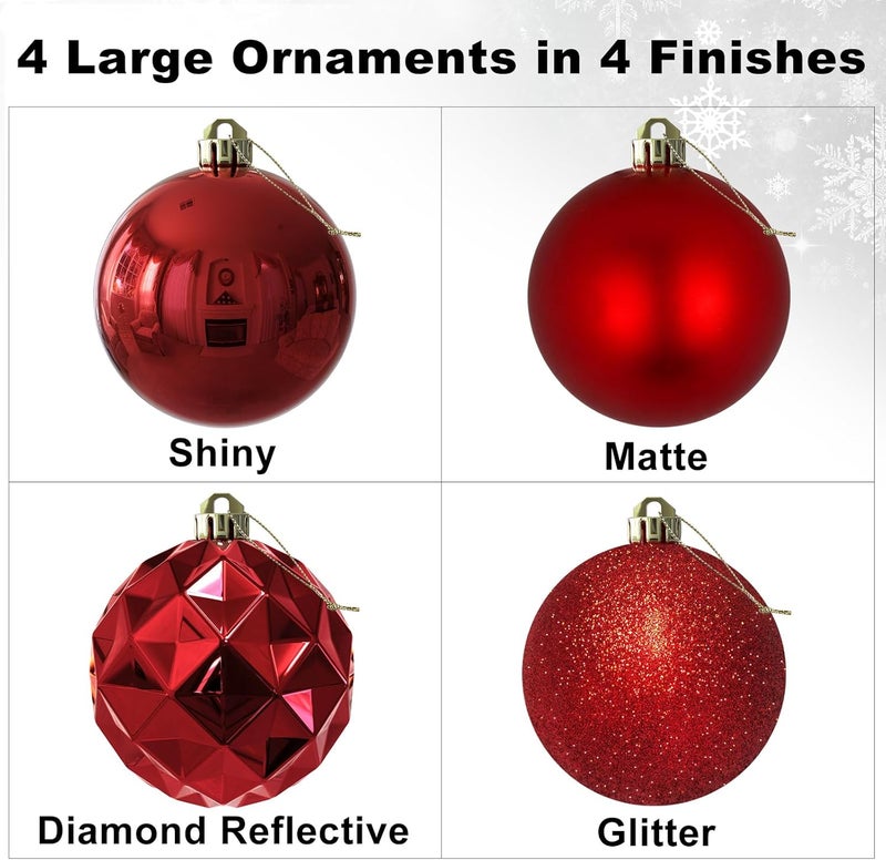GameXcel Rose Red 4.0" Large Christmas Balls - Christmas Tree Decoration Ornaments Shatterproof Hanging Balls for Birthday Halloween Holiday Wedding Decorations Set of 4pcs - Image 2